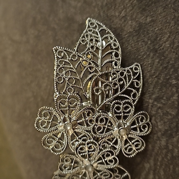 Vintage Silver Floral Filigree Fairycore Barrette - Picture 5 of 6
